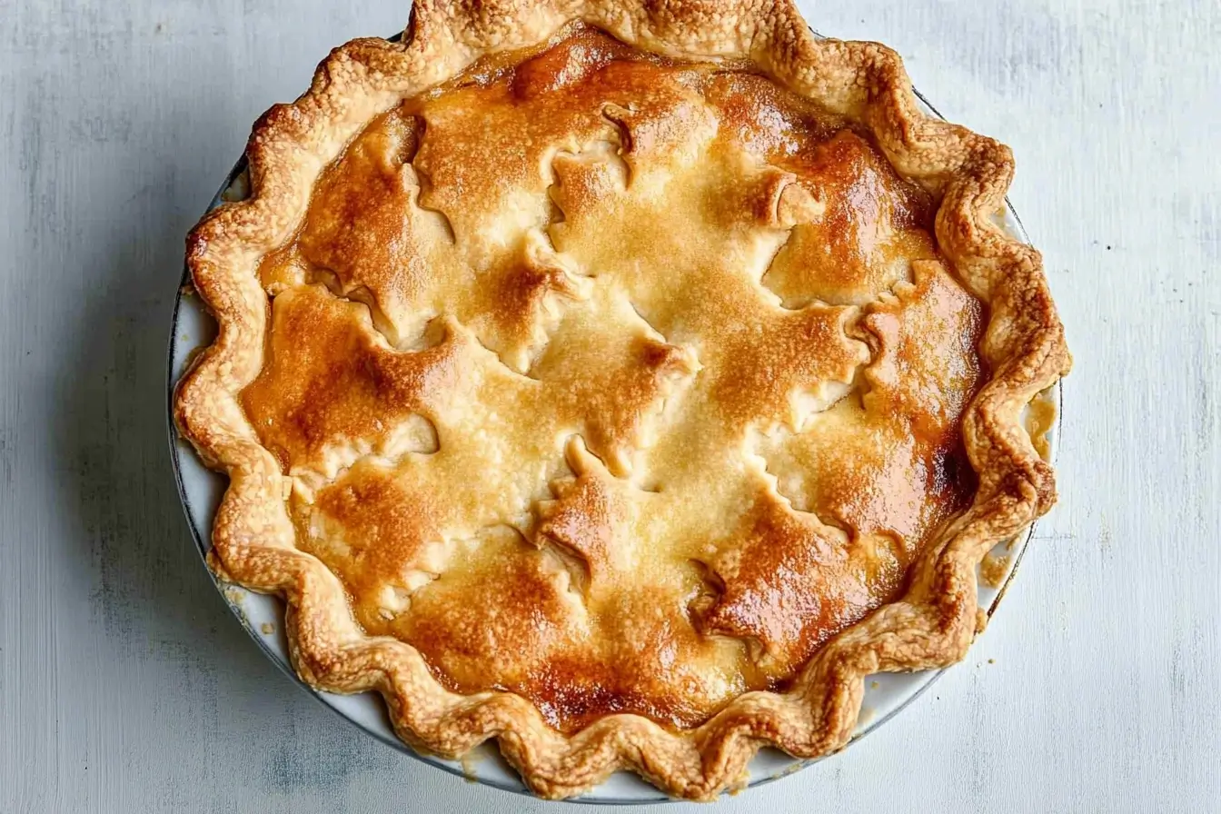 A beautifully baked pie with a golden, flaky Crisco pie crust featuring crimped edges and a glossy finish, perfect for both sweet and savory fillings.